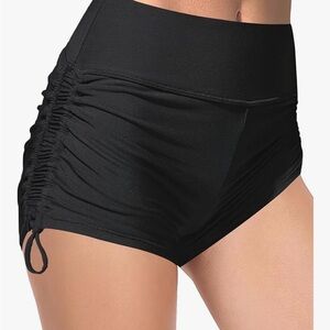 NWT High Waist Black Ruched Swim Shorts